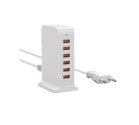 POANES Chargeur USB 50 W - Multiple - 6 ports - Bloc d'alimentation USB - Station de charge - Blanc - Pour iPhone 15/14/13/12 Pro Max/Samsung Galaxy/Huawei/HTC/LG