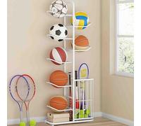 POAYDHC Basketball Rack, Garage Ball Storage Ball Rack Rolling Balls Organizer Stand Vertical Display Rack pour Ball Toys Storage(White,Capacity 7)