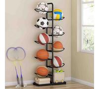 POAYDHC Basketball Rack, Garage Ball Storage Ball Rack Rolling Balls Organizer Stand Vertical Display Rack pour Ball Toys Storage(Black,Capacity 9)