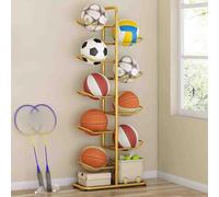 POAYDHC Basketball Rack, Garage Ball Storage Ball Rack Rolling Balls Organizer Stand Vertical Display Rack pour Ball Toys Storage(Gold,Capacity 9)