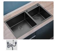 Pobbycrafm Evier Cuisine Multifonction, Éviers de Cuisine INOX 2 Bac avec Vidange Rapide Évier de Bar et Cuisine en Acier Inoxydable pour Usage Domestique et Lieu de Travail, 78x43x22cm A