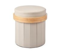 Pobbycrafm Rond Pouf Coffre Rangement, Tabouret de Rangement Pliant Repose Pied Canape Tabouret Coiffeuse avec Couvercle Amovible pour Entrée, Chambre, Salon, 35x35x35cm Beige