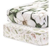Pobibaby - Lot de 2 draps-housses premium pour berceau de bébé fille - Coton mélangé ultra doux, sûr et confortable, et élégant drap de berceau floral (Zephyr)