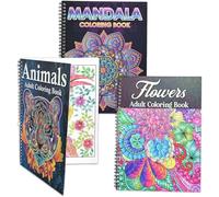 Pobuu Lot de 3 livres de coloriage pour adultes, 60 pages, mandalas, motifs animaux et fleurs, livres de coloriage à spirales pour adultes, relaxation, soulagement de l'anxiété, cadeaux pour femme