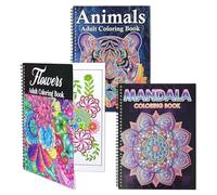 Pobuu Lot de 3 Pièces Livre Coloriage Adulte, Livre de Coloriage Anti Stress pour AdultesRelaxation, 60 Motifs Mandalas,Fleurs et Animaux,Noël Cadeau Femmes