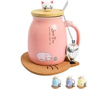 pobuu Tasse de chat avec infuseur et couvercle, jolie tasse à café de Noël avec cuillère en acier inoxydable, tasse à café, lait, thé, pour Noël, anniversaire, Nouvelle Année,450ml