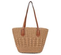 Pocadri Sac besace en paille tissée pour femme - Grand sac fourre-tout d'été - Sac à main de plage fait à la main, café