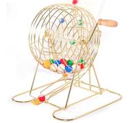POCDOKYZ Machine de Bingo avec 100 Boules colorées, Cage de Bingo en métal galvanisé de qualité supérieure pour Grands Groupes et soirées de Jeux | Ensemble de Bingo Complet,Gold