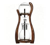POCDUUA CafetièRe pour Café Infusé Froid MéThode Goutte Goutte avec Goutteur RéGlable, Support Droit Bois Et Filtre Acier Inoxydable, Capacité 5-8 Tasses (600 Ml), pour Maison Et Bureau(A)