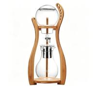 POCDUUA CafetièRe pour Café Infusé Froid MéThode Goutte Goutte avec Goutteur RéGlable, Support Droit Bois Et Filtre Acier Inoxydable, Capacité 5-8 Tasses (600 Ml), pour Maison Et Bureau(B)