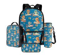 Poceacles 4 PCS Enfants Sac À Dos Et Sac À Déjeuner Ensemble Garçons Filles Fournitures De Classe Lunch Sac À Crayon Pochette Bouteille D'eau Manches, Dinosaur Book Crayon Bleu, One size, Ensemble