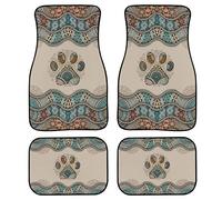 Poceacles Boho Dog Paw Car Floor Mats Universal Fit Anti-Slip Bohemia Car Carpet Mats Set of 4 All-Weather Automotive Front & Rear Foot Carpets Heavy Duty Car Mat Protector