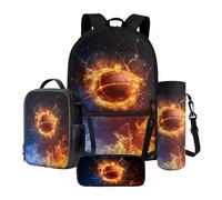 Poceacles Ensemble cartable 4 pièces pour enfants avec sac à dos, sac à déjeuner, trousse à crayons, porte-bouteille d'eau pour filles et garçons, Flamme de basket-ball Lightning, Taille unique,