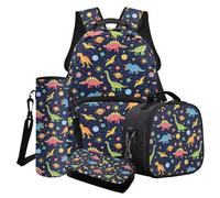Poceacles Ensemble sac à dos 4 pièces pour garçons et filles avec cartable, sac à déjeuner, trousse à crayons, sac à dos pour l'école primaire et secondaire, Cartoon Dinosaur Planet Star, Taille