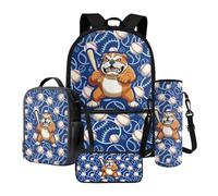 Poceacles Ensemble sac à dos d'école 4 pièces avec trousse à crayons, sac à déjeuner, porte-bouteille d'eau, sac à livres confortable pour enfants pour garçons et filles, Bouledogue Anglais Baseball