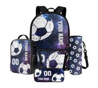 Poceacles Ensemble sac à dos et sac à déjeuner personnalisés pour filles et garçons, ensemble de 4 pièces comprenant un sac à dos léger, une trousse à crayons, une pochette pour bouteille, un sac à