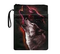 Poceacles Housse de livre noire pour les amateurs de livres, couverture rigide à fermeture éclair, sac de rangement pratique pour adultes, adolescents, enseignants, motif loup