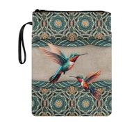 Poceacles Housse de livre portable en polyester, convient à la plupart des manuels scolaires à couverture rigide, livre de poche, fermeture éclair, couverture de livre, Colibri mandala bohème, Taille