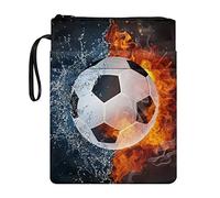 Poceacles Housse de protection de livre avec fermeture éclair en tissu polyester lavable Motif feu d'eau de football