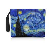 Poceacles Housse de protection de livre en tissu lavable avec sangle, pour les amateurs de livres, bouton pression et poche supplémentaire, 30 x 23,9 cm, la nuit étoilée Van Gogh