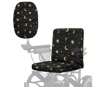 Poceacles Housse de siège pour fauteuil roulant électrique pour personnes âgées handicapées - Protection solaire et anti-poussière - Pour chaises électriques - Imprimé soleil, lune, étoile - Noir
