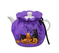 Poceacles Housse d'isolation pour théière - Tissu lavable - Chat noir, citrouille et violet - Halloween