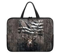Poceacles Housse pour ordinateur portable avec motif drapeau américain et cerf - Pour homme et femme - En néoprène - Pour voyage, affaires, école, travail