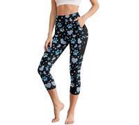 Poceacles Legging capri pour femme - Contrôle du ventre - Pantalon de yoga avec poches - Taille haute - Pour le bureau, l'entraînement et le yoga, Bleu Paw Love Noir, S