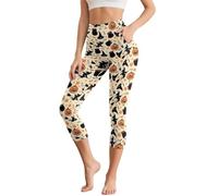 Poceacles Legging capri pour femme - Contrôle du ventre - Pantalon de yoga avec poches - Taille haute - Pour le bureau, l'entraînement et le yoga, Imprimé citrouille sorcière étoile beige, XXL