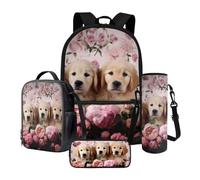 Poceacles Lot de 4 sacs à dos d'écolier avec sac à déjeuner, trousse à crayons, sac pour écolier du primaire et chien labrador retriever, taille universelle, motif chien labrador retriever, rose,