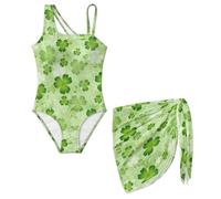 Poceacles Maillot de bain 2 pièces avec jupe en maille pour enfants, adolescentes, filles, pour la plage hawaïenne, Clover Leaf Note de musique Vert, 9-10 ans