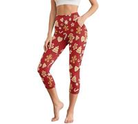 Poceacles Pantacourt de yoga avec poches pour femme - Contrôle du ventre - Taille haute - Legging de yoga pour la salle de sport et le bureau, Imprimé bonhomme en pain d'épice en sucre d'orge, L