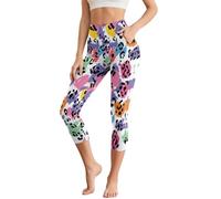Poceacles Pantacourt de yoga avec poches pour femme - Contrôle du ventre - Taille haute - Legging de yoga pour la salle de sport et le bureau, Imprimé léopard coloré., L