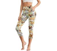 Poceacles Pantalon de yoga taille haute avec poches pour femme, legging capri non transparent pour entraînement, gym, bureau, plage, Schnauzer Akita Chien Oiseau Imprimé Vert, XS