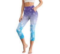 Poceacles Pantalon de yoga taille haute avec poches pour femme, legging capri non transparent pour entraînement, gym, bureau, plage, Imprimé écailles de sirène flocon de neige bleu violet, L