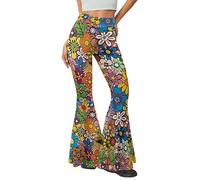 Poceacles Pantalon de yoga taille haute pour femme, legging respirant avec contrôle du ventre, legging évasé pour femme, grande taille, Fleurs hippie, S