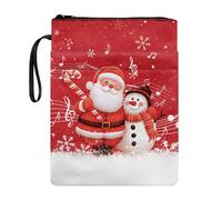 Poceacles Pochette de protection à fermeture éclair pour les amateurs de livres, motif Père Noël, bonhomme de neige, pochette de protection pour carnet de notes, 29 x 22 cm, rouge sucre d'orge de Noël