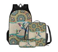 Poceacles Sac à dos d'école avec sac à déjeuner et trousse à crayons pour filles et enfants - Ensemble sac à dos 3 pièces - Mochila Escolar para NiñAs, Colibri Mandala bohème