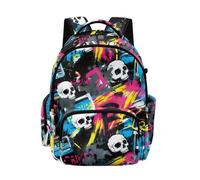 Poceacles Sac à dos d'école de grande capacité pour ordinateur portable, sac à dos d'école, sac à dos de voyage pour enfants et adolescents, Imprimé graffiti Skull Street, 17", Sac à dos daypack