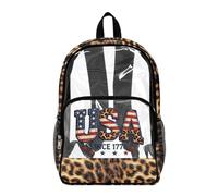 Poceacles Sac à dos transparent avec drapeau américain pour enfants - Sac à dos d'école patriotique en PVC transparent pour le 4 juillet, Imprimé léopard des États-Unis, 17", Sac à dos daypack