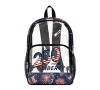 Poceacles Sac à dos transparent avec drapeau américain pour enfants - Sac à dos d'école patriotique en PVC transparent pour le 4 juillet, Imprimé feu d'artifice drapeau américain, 17", Sac à dos