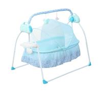 pochcicou Berceau bébé électrique avec animaux en peluche, pliable, fonction minuterie 8-60 min, 5 vitesses, balançoire automatique pour chambre à coucher, extérieur, bleu
