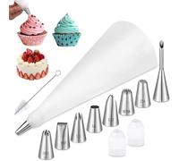 Poche à Douille Professionnelle, Premium Kit de Poche à Douille 12 Pièces, Avec Douilles en Acier Inoxydable & Adaptateur & 35 cm Coton Poches à Douille & Brosse de nettoyage pour Décoration Cupcakes