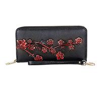 Poche à Monnaie Véritable Cuir Porte-Monnaie Femmes Floral Long Multifonction Portefeuille en Cuir de Vache Mode Dames Grande capacité Pochette Porte-Monnaie
