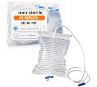 Poche à Urine 25 Pièces - 2000 ml Tubulure 130 cm Robinet en T