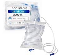 Poche à Urine 25 Pièces - 2000 ml Tubulure 90 cm Valve Anti-Retour