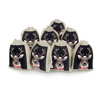 Poche de bouquets de coton et de lin épais Poche portable Renne Imprimé Petit sac à fleurs Lot de 8 petites poches de bouquets, renne, 17 x 12,4 cm, renne, 6.7x4.9 inches