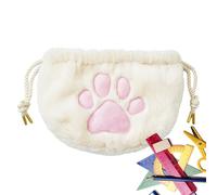 Poche de griffe de chat en peluche japonaise - Tension de cordon de sac cosmétique, sac de maquillage portable | Patons de chats créatifs, organisateur de sacs culturels, portefeuille pour PE, Blanc