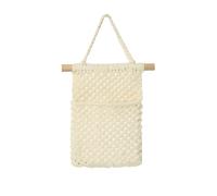 Poche de rangement murale en corde de coton tissée à la main avec chevilles | 2 sections, 16,5 x 27,9 cm, boucle de suspension, pour clés, courrier, articles de toilette