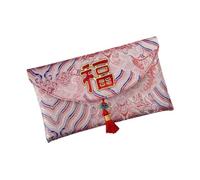 Poche pour argent avec pompon, sac à argent rouge porte-bonheur brodé, mots de bénédiction, enveloppe rouge avec pompon pour cadeaux de fête de printemps (style 11)